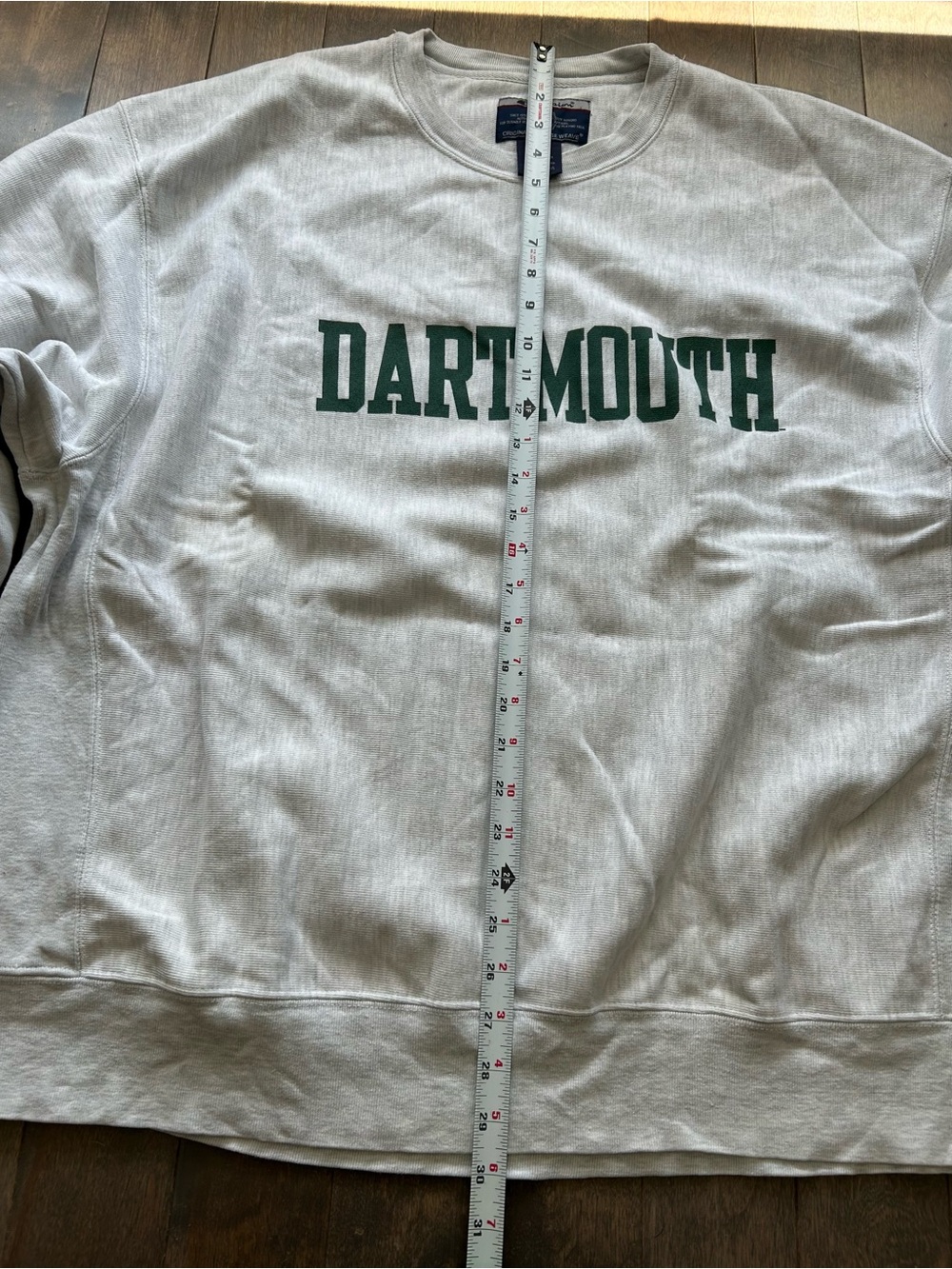 Champion Reverse Weave Dartmouth Crewneck Sweatshirt - Gray with Green Logo